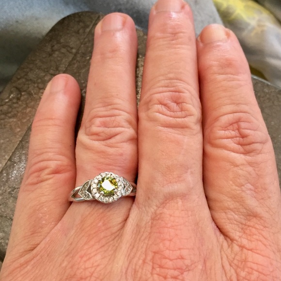 CITRINE AND CRYSTAL SILVER RHODIUM PLATED RING - Picture 2 of 3